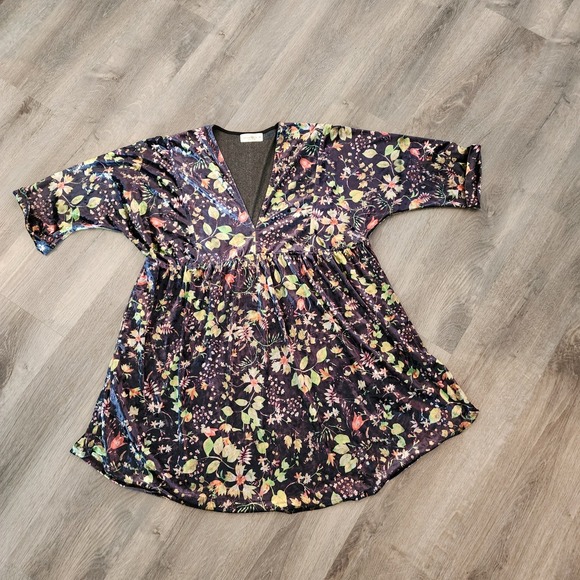 Natural Life Stella Velvet Dress M Black Floral Whimsigoth Boho Babydoll Pockets - Picture 9 of 12